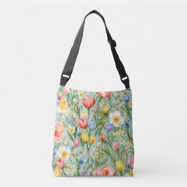 СKleurrijk lente bloemenveld. Schilderen Crossbody Tas
