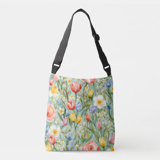 СKleurrijk lente bloemenveld. Schilderen Crossbody Tas (Voorkant)
