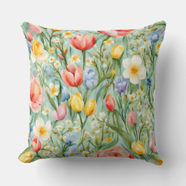 СKleurrijk lente bloemenveld. Schilderen Kussen