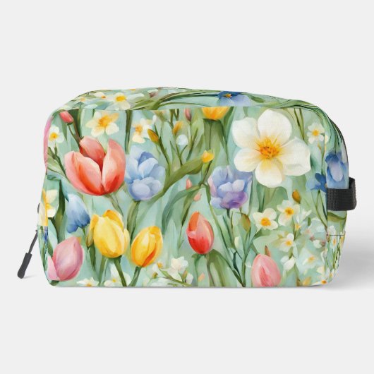 СKleurrijk lente bloemenveld. Schilderen Toilettasje (Achterkant)