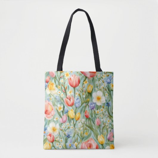СKleurrijk lente bloemenveld. Schilderen Tote Bag (Voorkant)