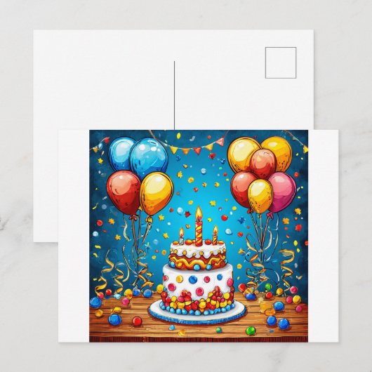 Сkleurrijke verjaardagsballonnen briefkaart (Voorkant / Achterkant)