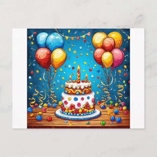 Сkleurrijke verjaardagsballonnen briefkaart (Voorkant)