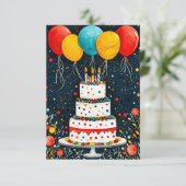 Сkleurrijke verjaardagsballonnen save the date (Staand voorkant)