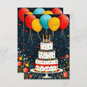 Сkleurrijke verjaardagsballonnen save the date (Voorkant / Achterkant)