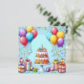 Сkleurrijke verjaardagsfeestje kunst kaart (Staand voorkant)
