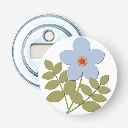 СLeuke eenvoudige blauwe bloem Button Flesopener (Voorkant)