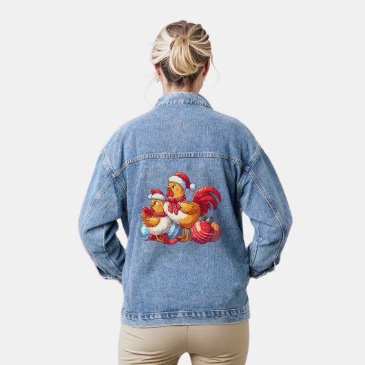 Сleuke kerstkippen, Xmas Boerderij kippen Denim Jacket (Model)