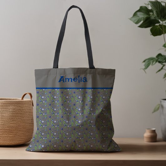 Сute Blueberry waterverf patroonnaam grijs Tote Bag