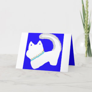 חנוכה schattige Chanoeka witte kat en menora kaart