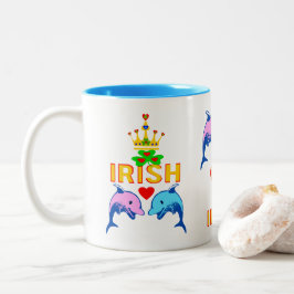 ♥ ت☘Ik hou van Irish-Frisky Dolphin Couple Fab Cla Tweekleurige Koffiemok