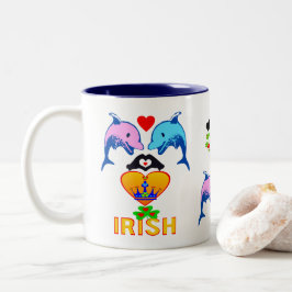♥ ت☘Ik hou van Irish-Frisky Dolphin Couple Fab Cla Tweekleurige Koffiemok