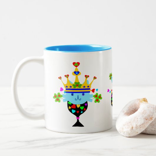 ♥ټ☘Crowned Irish King Cat Fabulous Classic Tweekleurige Koffiemok (Met donut)