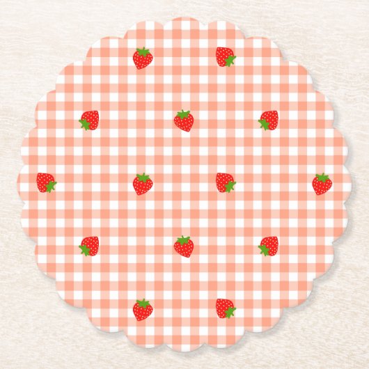 いちご＆ギンガムチェック（サーモンピンク） KARTONNEN ONDERZETTERS (Voorkant)