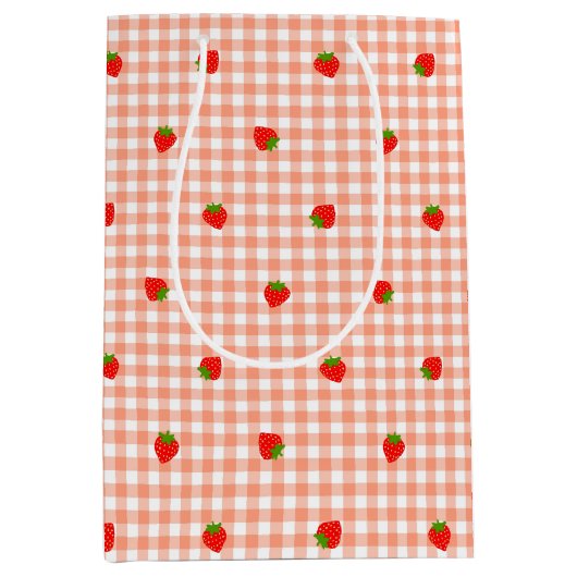 いちご＆ギンガムチェック（サーモンピンク）   MEDIUM CADEAUZAKJE (Voorkant)