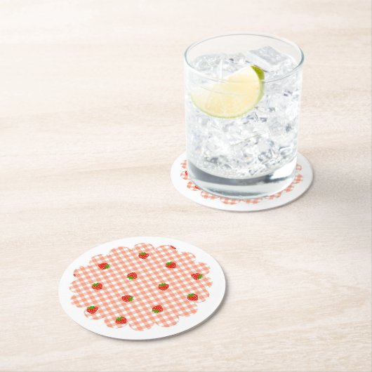 いちご＆ギンガムチェック（サーモンピンク）    RONDE KARTONNEN ONDERZETTER (Insitu)