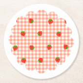 いちご＆ギンガムチェック（サーモンピンク）    RONDE KARTONNEN ONDERZETTER (Voorkant)