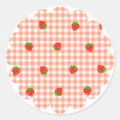 いちご&ギンガムチェック(サーモンピンク)    RONDE STICKER (Voorkant)