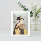 う ち つ 女, ,  met de Ronde Fans, Utamaro Briefkaart (Staand voorkant)