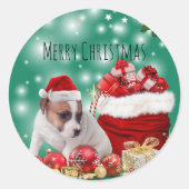 かわいいジャックラッセルテリアのメリークリスマス♡ RONDE STICKER (Voorkant)