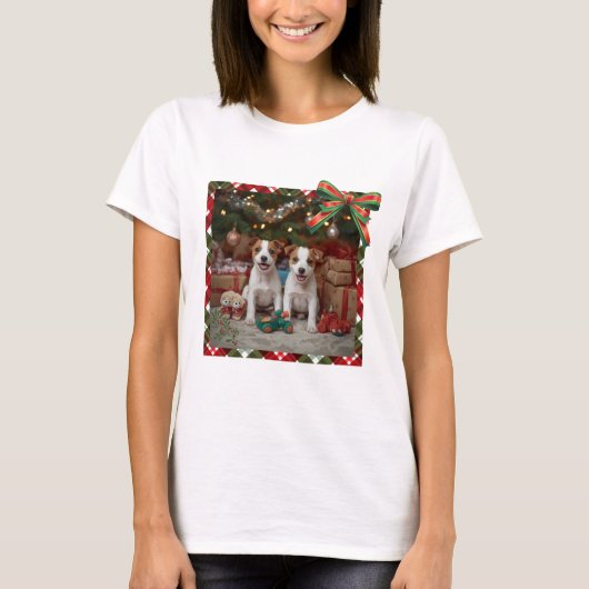 かわいいジャックラッセルテリアの子犬たちとクリスマス♡ T-SHIRT (Voorkant)