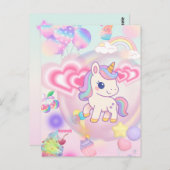かわいいピンクのゆるふわユニコーン♡ BRIEFKAART (Voorkant / Achterkant)