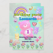 かわいいブルーのゆるふわくまさん♡男の子の誕生日パーティー KAART (Voorkant / Achterkant)