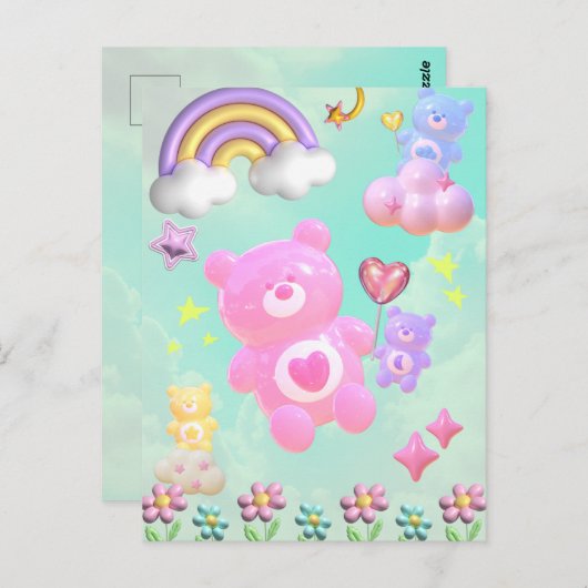 かわいいブルーのゆるふわくまさん♡  BRIEFKAART (Voorkant / Achterkant)