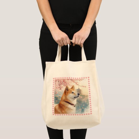 かわいい柴犬の手書き風イラスト桜♡ TOTE BAG (Voorkant (product))