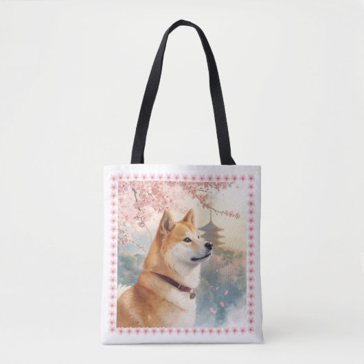 かわいい柴犬の手書き風イラスト桜♡ TOTE BAG (Voorkant)