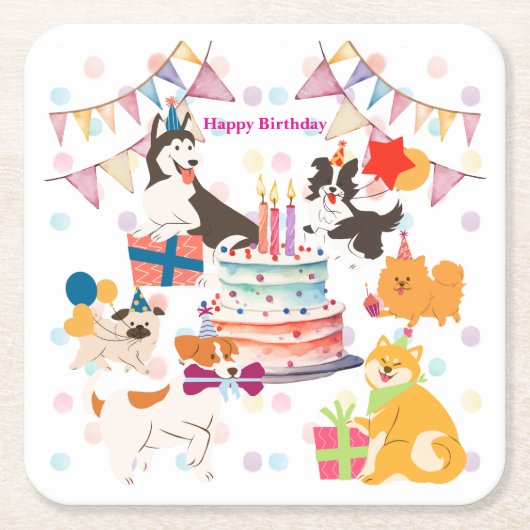 かわいい犬がいっぱい♡ピンクのバースデーパーティー  KARTONNEN ONDERZETTERS (Voorkant)