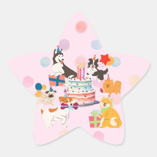 かわいい犬がいっぱい♡ピンクのパーティー STER STICKER