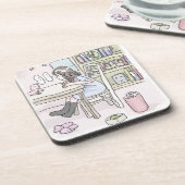 さいくさじ　お部屋で机に向かう BIER ONDERZETTER (Linkerzijde)