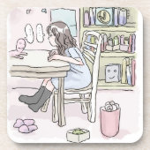 さいくさじ　お部屋で机に向かう BIER ONDERZETTER (Voorkant)