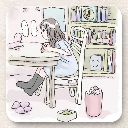 さいくさじ お部屋で机に向かう BIER ONDERZETTER (Voorkant)