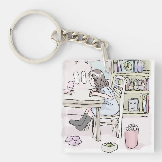 さいくさじ　お部屋で机に向かう SLEUTELHANGER (voorkant)