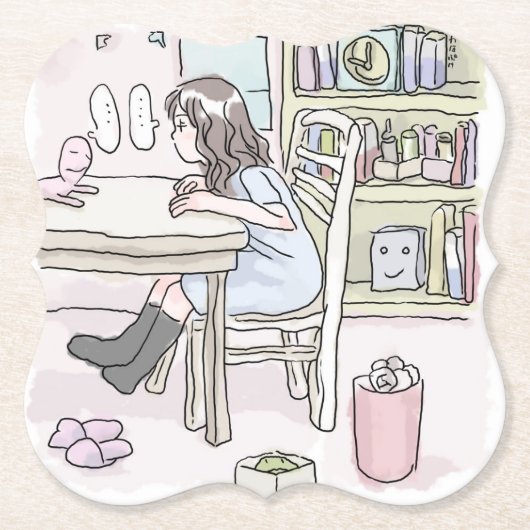 さいくさじ　机に向かう KARTONNEN ONDERZETTERS (Voorkant)