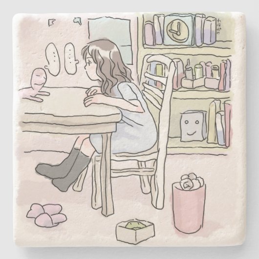 さいくさじ 机に向かう STENEN ONDERZETTER (Voorkant)