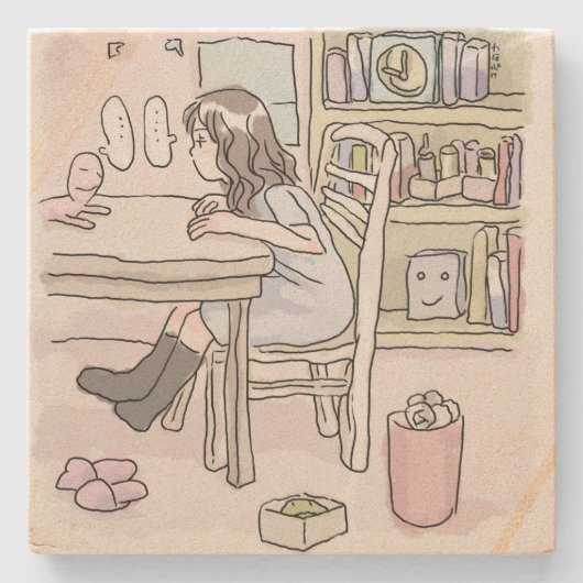 さいくさじ　机に向かう STENEN ONDERZETTER (Voorkant)