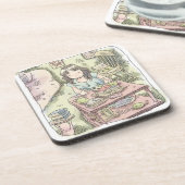 さないやじ　散らかったお部屋の雑貨の置いてある棚を片付ける女性のイラスト BIER ONDERZETTER (Linkerzijde)