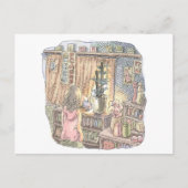 さなくなじ 薄暗いお部屋の植木とカーテンのそばで淡く光る物体を見つめる女性の後ろ姿のイラス BRIEFKAART (Voorkant)