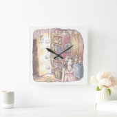 さなくむじ   薄暗いお部屋で本棚のそばに浮いているぼんやり光る物体と女性のイラスト VIERKANTE KLOK (Huis)