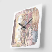 さなくむじ   薄暗いお部屋で本棚のそばに浮いているぼんやり光る物体と女性のイラスト VIERKANTE KLOK (Hoek)