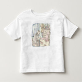 さなごなじ  箪笥のあるお部屋で段ボールの中のウサギに手を差し伸べる女性のイラスト KINDER SHIRTS