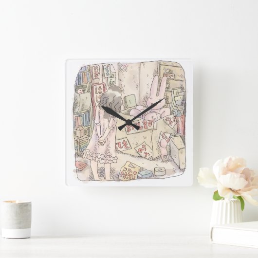 さなごむじ お部屋の段ボールの中で震えているウサギを見ている女性のイラスト VIERKANTE KLOK (Huis)