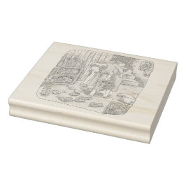 さなささじ  部屋の階段わきで屈んでたくさん落ちているゴミを拾う女性のイラスト RUBBERSTEMPEL