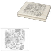 さなささじ  部屋の階段わきで屈んでたくさん落ちているゴミを拾う女性のイラスト RUBBERSTEMPEL (Gestempeld)