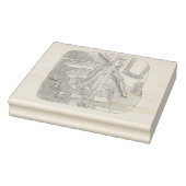 さなさにじ  薄暗い水色の下り階段を手すりを持ってゆっくり歩いているワンピースの女性のイラスト RUBBERSTEMPEL (Stempel)