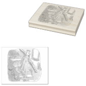 さなさにじ 薄暗い水色の下り階段を手すりを持ってゆっくり歩いているワンピースの女性のイラスト RUBBERSTEMPEL (Gestempeld)