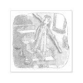 さなさにじ  薄暗い水色の下り階段を手すりを持ってゆっくり歩いているワンピースの女性のイラスト  ZELFINKTENDE STEMPEL (Design)